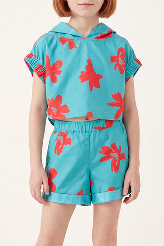 T-shirt à capuche et short - Vert d'eau et rouge