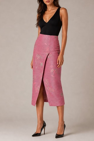 Jupe midi en laine taille haute - Rose - Emporio Armani