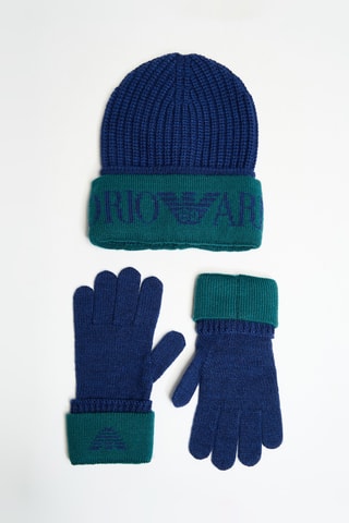 Gants et bonnet en laine - Bleu et vert