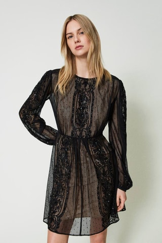 Robe patineuse en dentelle - Noir - Twin Set