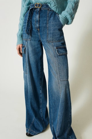 Jean cargo taille haute - Bleu - Twin Set