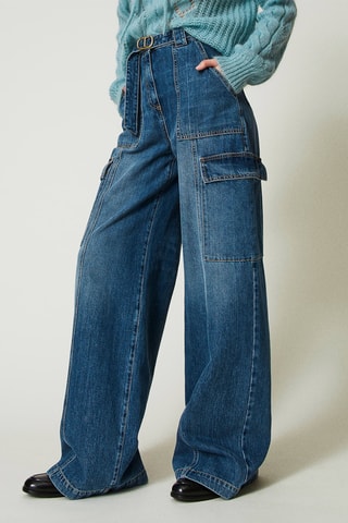 Jean cargo taille haute - Bleu - Twin Set