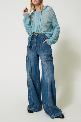 Jean cargo taille haute - Bleu - Twin Set