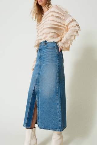 Jupe midi en jean taille haute - Bleu - Twin Set
