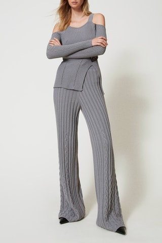 Pantalon en laine et cachemire taille haute - Gris - Twin Set