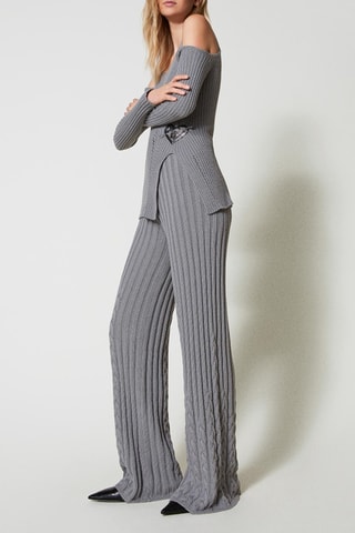 Pantalon en laine et cachemire taille haute - Gris - Twin Set