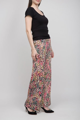 Pantalon wide legs - Noir, vert et rose