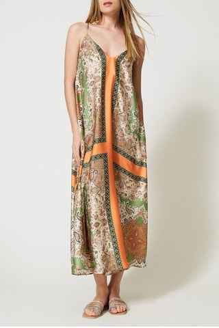 Robe longue - Beige, orange et vert