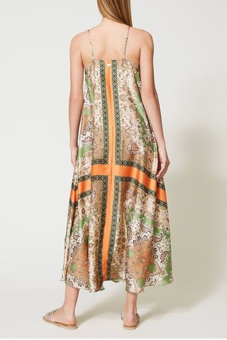 Robe longue - Beige, orange et vert