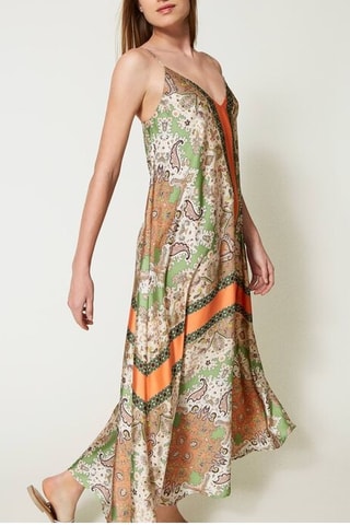 Robe longue - Beige, orange et vert