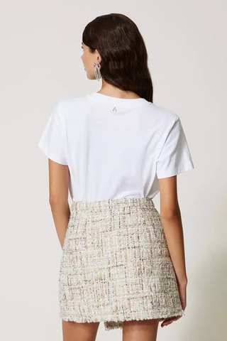 Jupe portefeuille en tweed - Blanc et beige