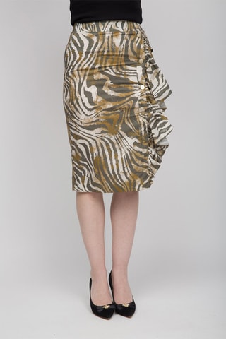 Jupe midi - Blanc, marron et gris