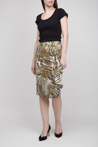 Jupe midi - Blanc, marron et gris