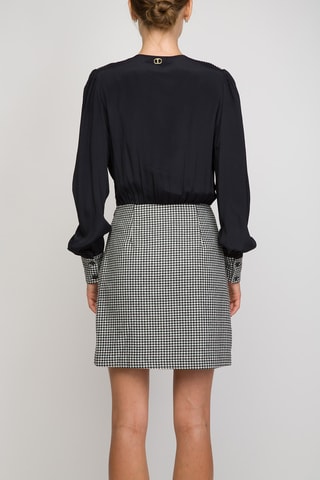 Robe trompe-l’œil en laine - Noir et écru