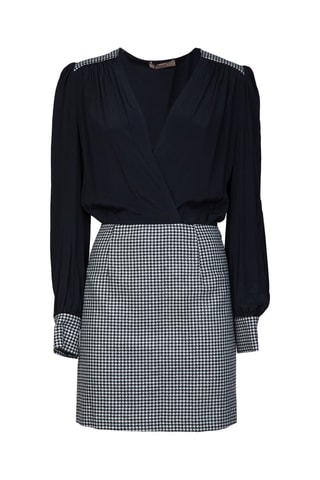 Robe trompe-l’œil en laine - Noir et écru