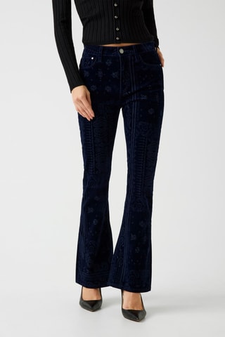 Pantalon flare en velours - Bleu foncé