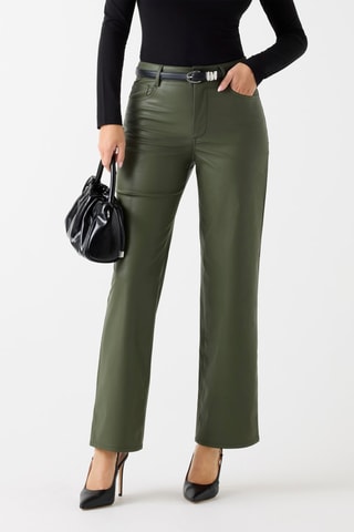 Pantalon straight taille haute - Vert foncé