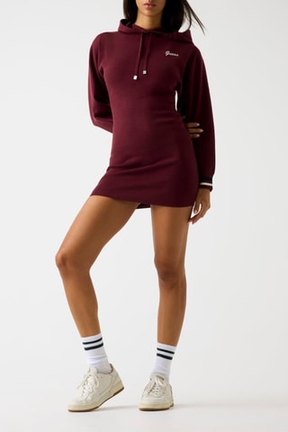 Robe pull à capuche en laine - Bordeaux