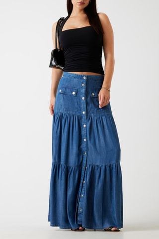 Jupe longue en jean taille haute - Bleu
