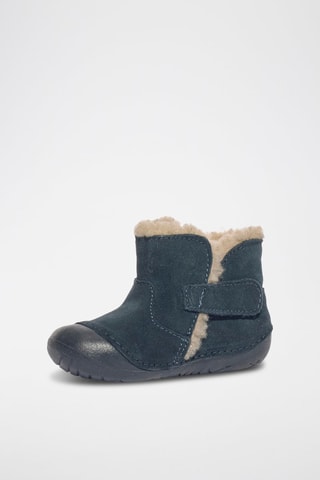 Bottines fourrées en cuir Baby Bubble - Bleu marine et beige