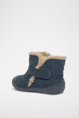 Bottines fourrées en cuir Baby Bubble - Bleu marine et beige
