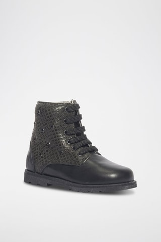 Bottines en cuir Happy bloom - Blanc et noir