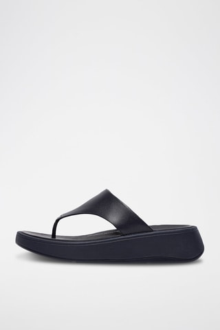Tongs compensées en cuir F-Mode - Bleu marine
