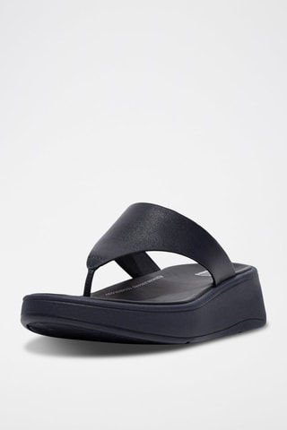 Tongs compensées en cuir F-Mode - Bleu marine