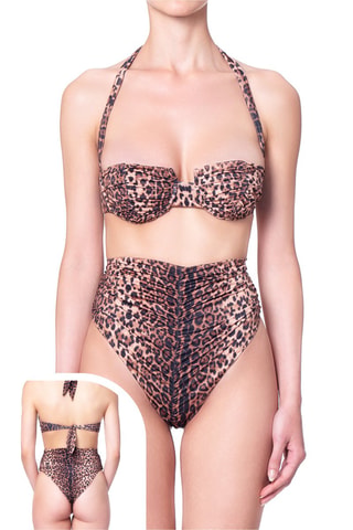 Maillot 2 pièces taille haute - Noir et marron