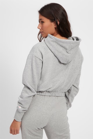 Sweat court à capuche - Gris clair chiné et noir - Blanc, noir, rouge et gris