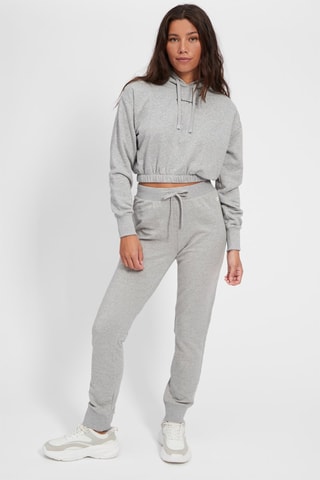 Sweat court à capuche - Gris clair chiné et noir - Blanc, noir, rouge et gris