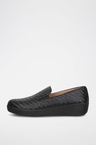 Slippers compensés en cuir - Noir