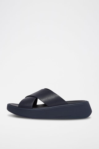 Mules compensées en cuir F-Mode - Bleu marine