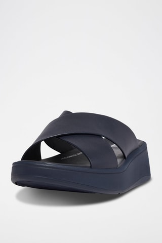 Mules compensées en cuir F-Mode - Bleu marine