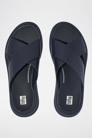 Mules compensées en cuir F-Mode - Bleu marine