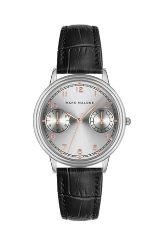 Reloj de cuarzo de piel - Negro y plateado