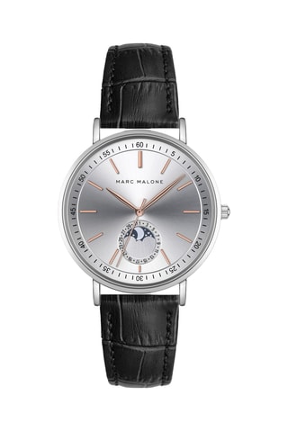 Reloj de cuarzo de piel - Contador de fase lunar - Negro y plateado