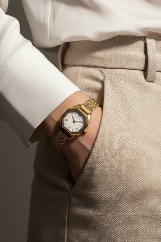 Reloj de cuarzo de acero - Dorado y blanco