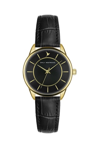 Reloj de cuarzo de piel - Negro y dorado - Emily Westwood