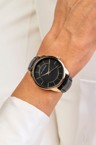 Reloj de cuarzo de piel - Negro y dorado - Emily Westwood