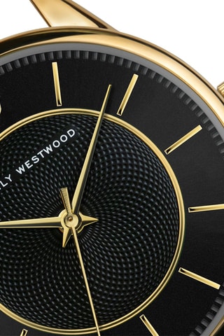 Reloj de cuarzo de piel - Negro y dorado - Emily Westwood