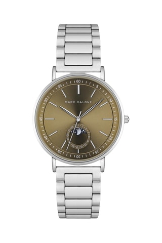 Reloj de cuarzo de acero - Contador de fase lunar - Plateado y marrón