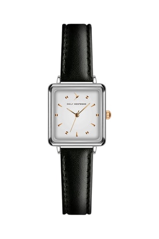 Reloj de cuarzo de piel - Negro y plateado - Victoria Walls