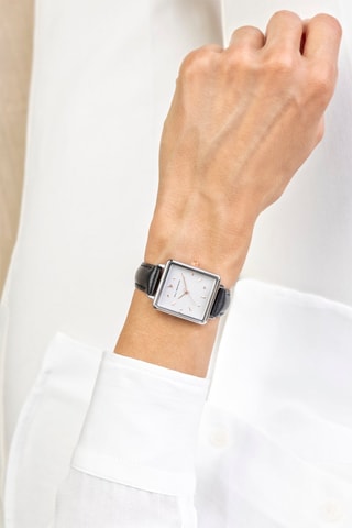 Reloj de cuarzo de piel - Negro y plateado - Victoria Walls