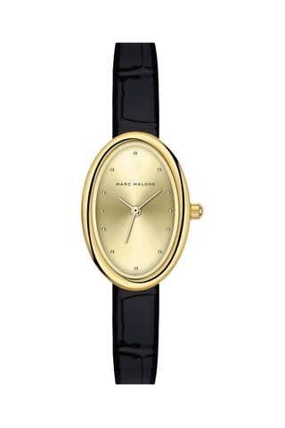 Reloj de cuarzo de piel - Negro y dorado - Marc Malone