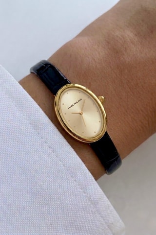 Reloj de cuarzo de piel - Negro y dorado - Marc Malone