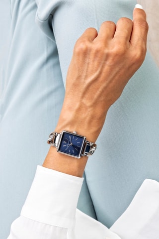 Reloj de cuarzo de acero - Plateado y azul - Marc Malone