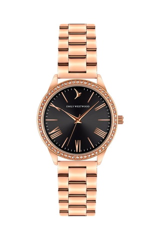 Reloj de cuarzo de acero - Rosa dorado y negro - Emily Westwood