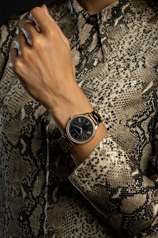 Reloj de cuarzo de acero - Rosa dorado y negro - Emily Westwood