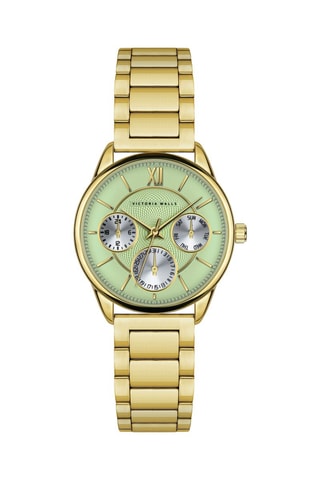 Reloj de cuarzo de acero - Dorado y verde claro - Victoria Walls